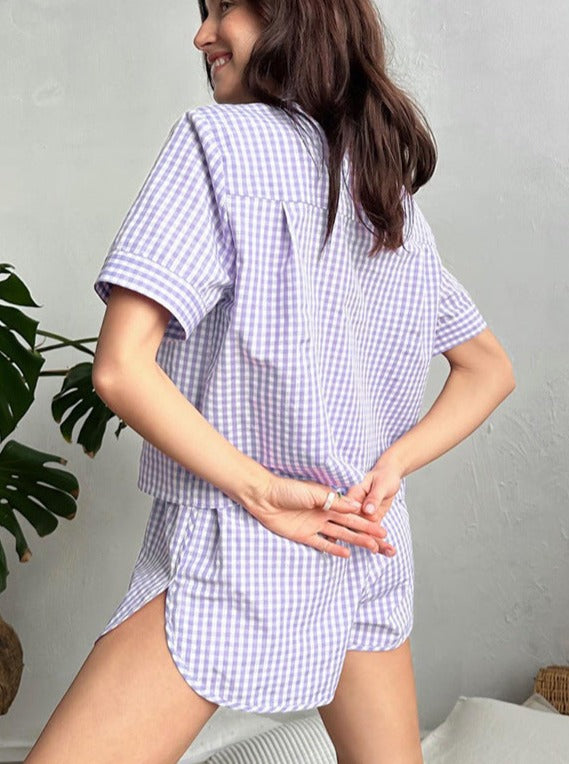 Two Piece Purple Soft Short Sleeved Shorts Pajamas Set