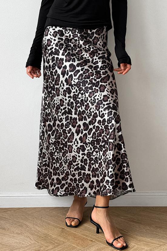 Elegant Leopard Print A-Line Long Skirt