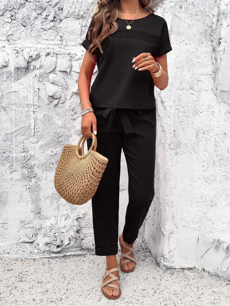 Round Neck Short Sleeve Shirt and Pants Set