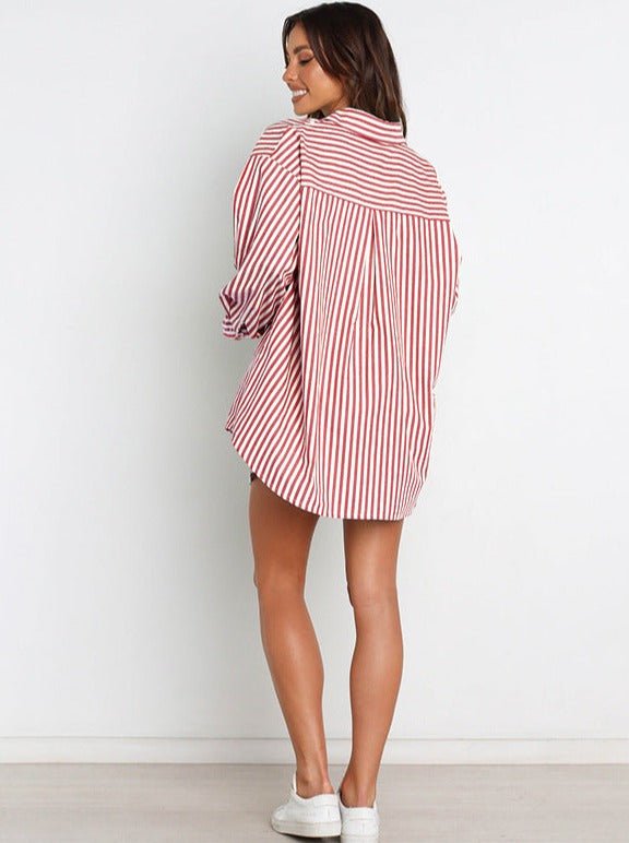 Red Striped Long Sleeves and Shorts Set