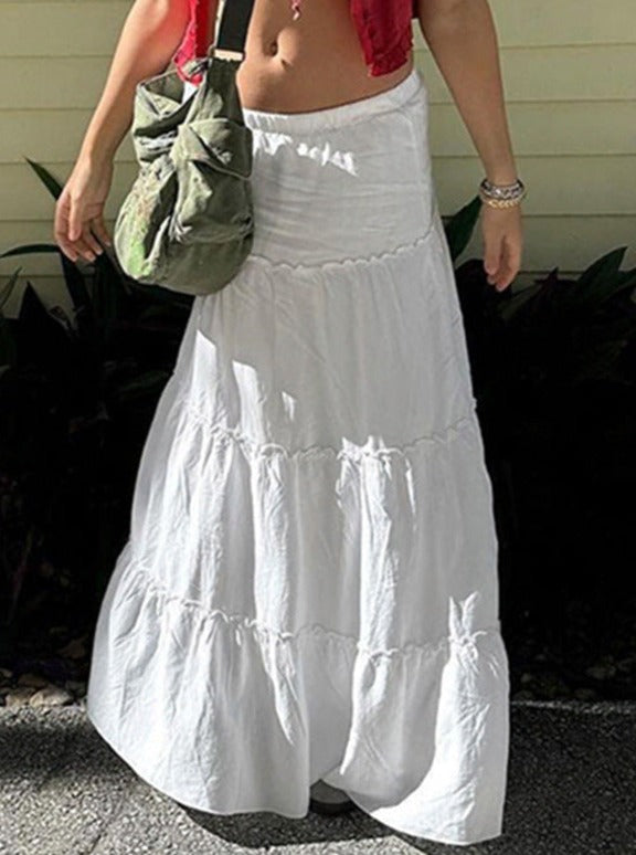 Bohemian White Splicing Long Skirt