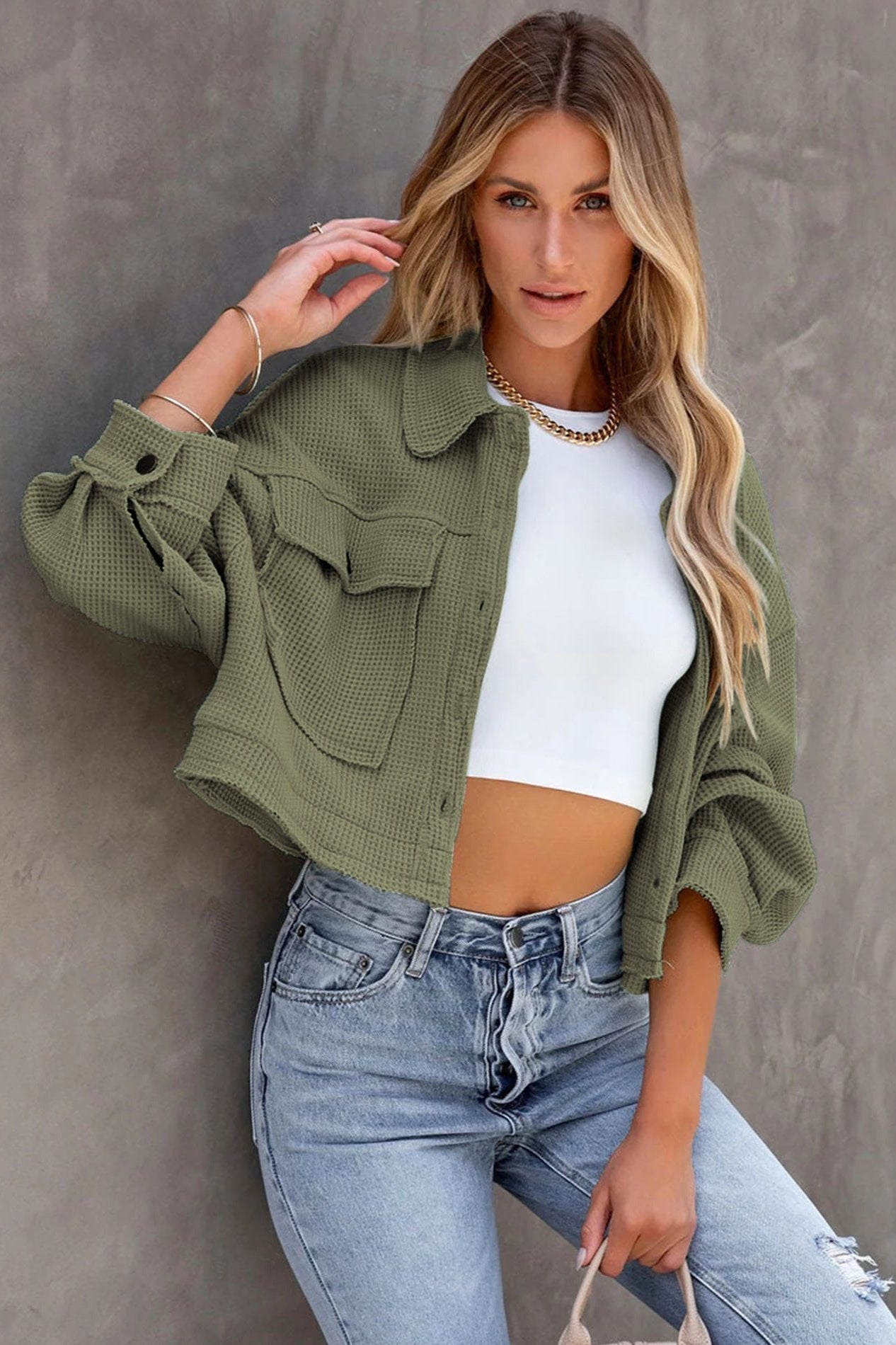 Long Sleeve Solid Color Collared Jacket