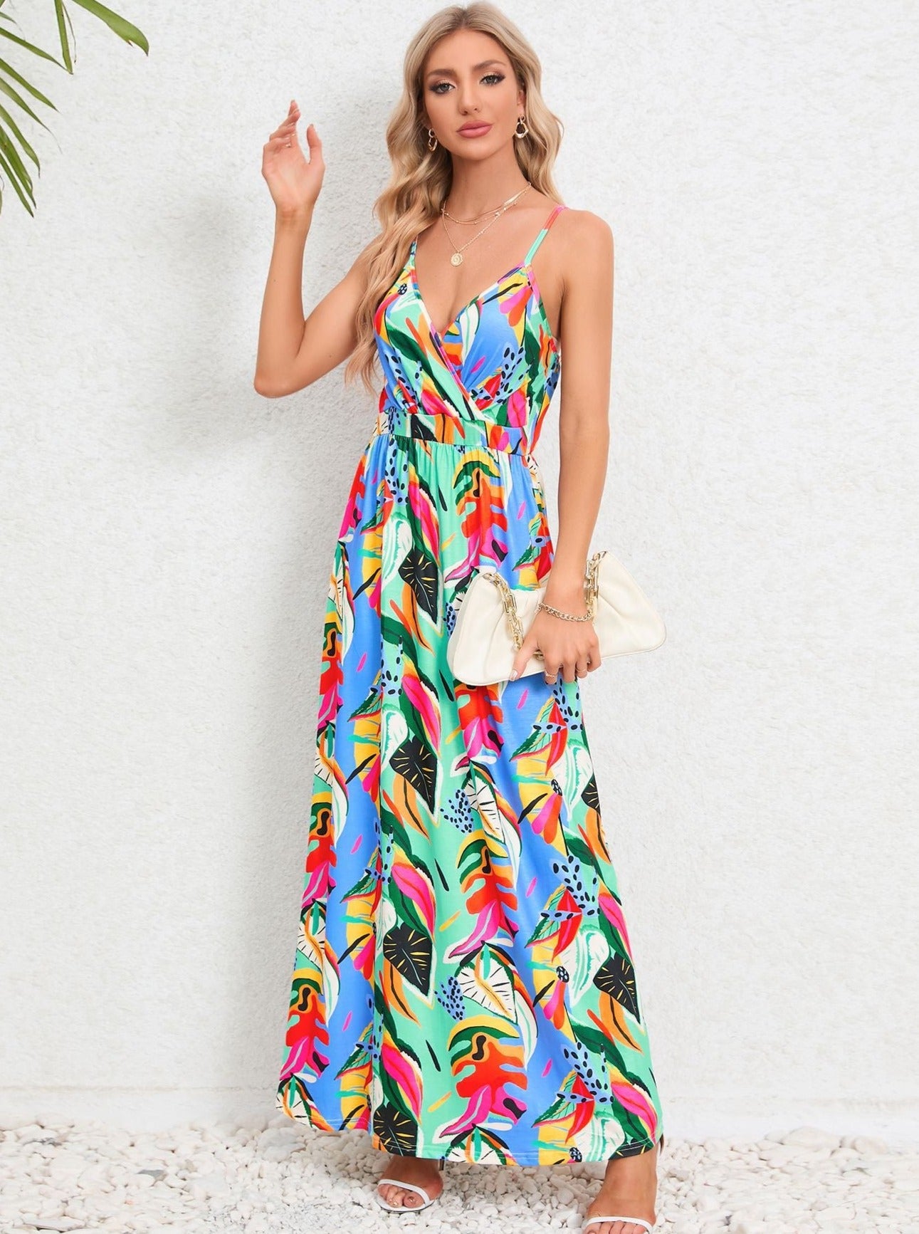 Multi Color Tropical Printed Long Dress