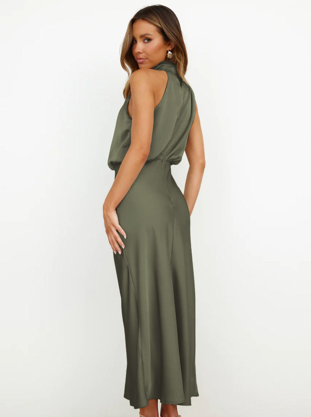 Elegant Green Halter Neck Dress