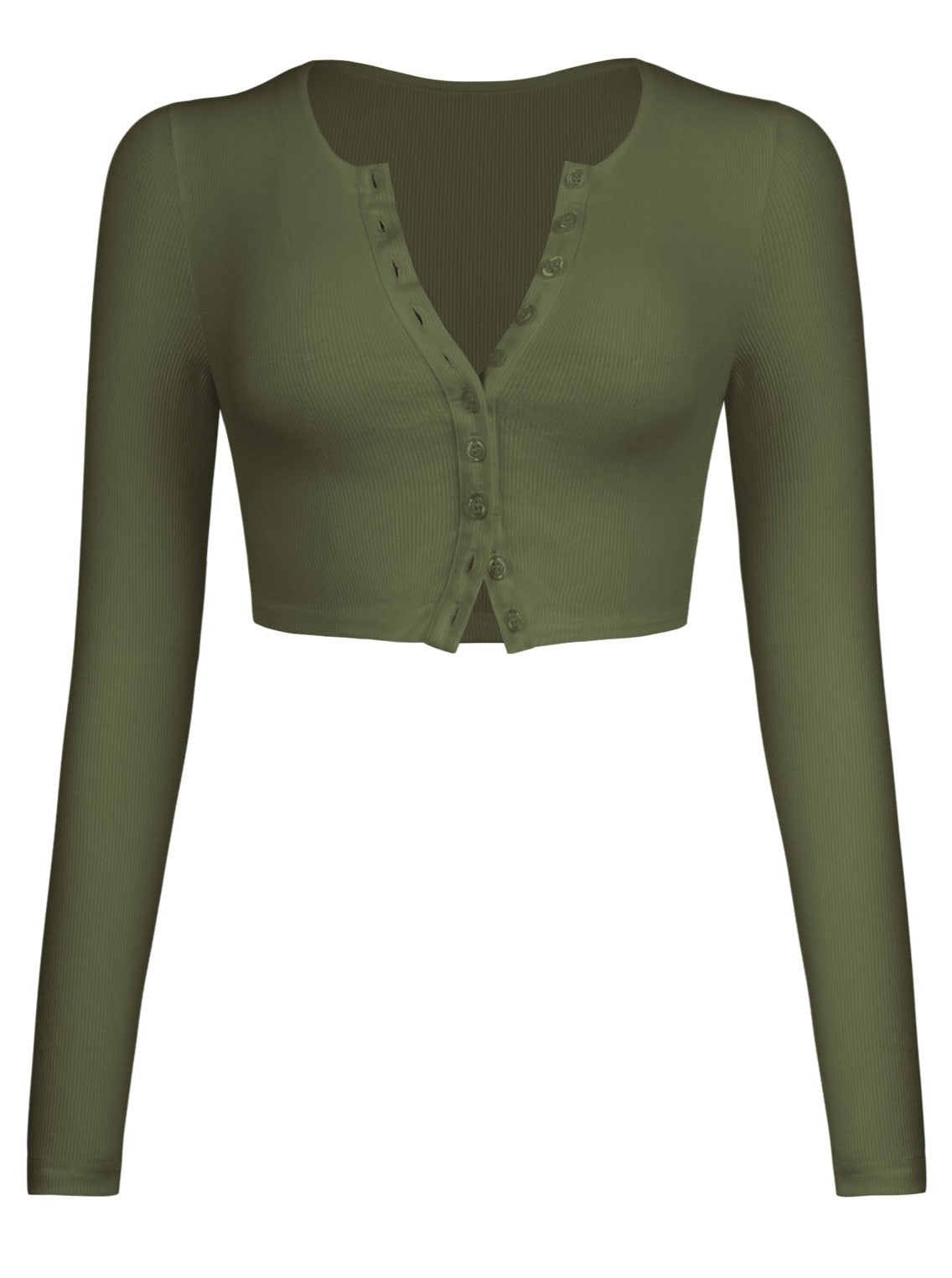 Green Button Long Sleeve Knitted Cardigan