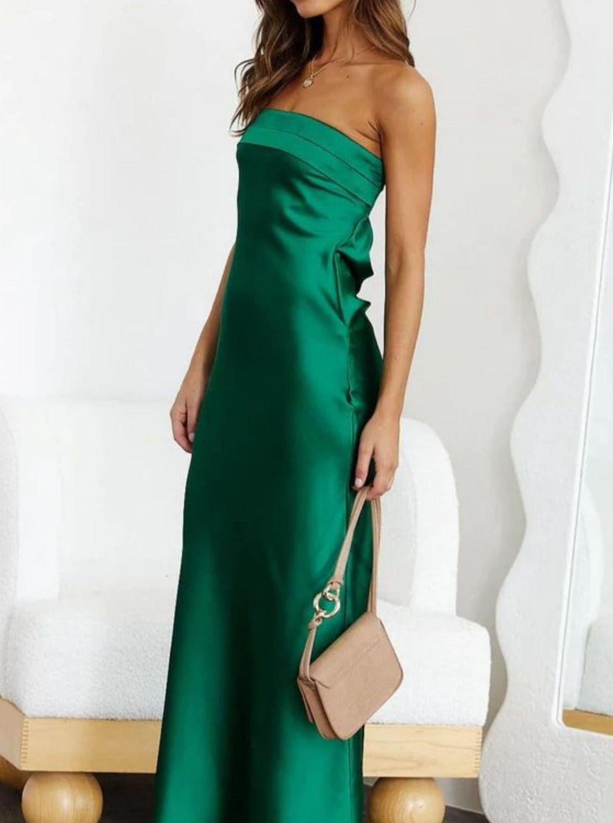 Sexy Solid Color Satin Tube Dress