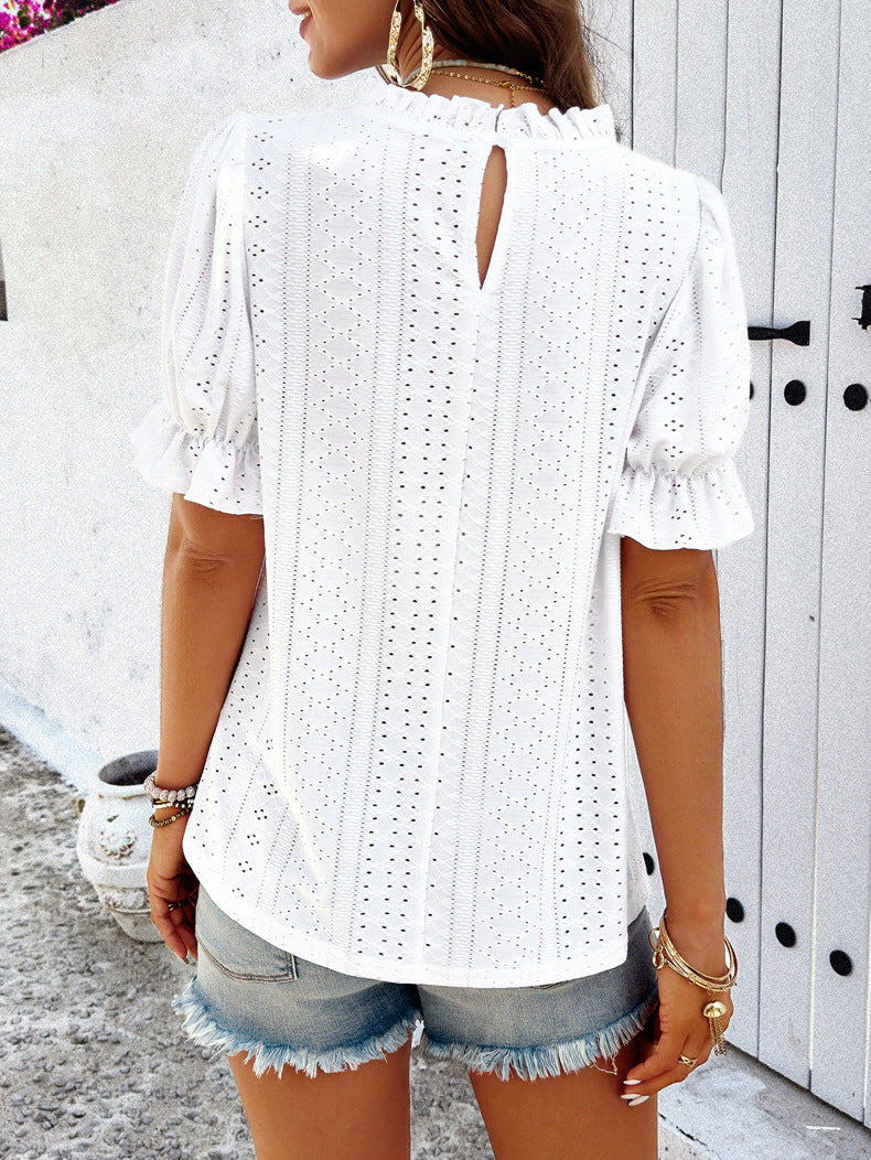 Casual Short Sleeved Hollow Blouse