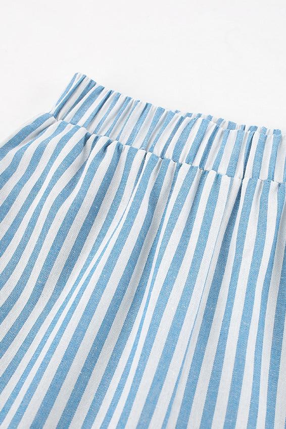 Casual Stripes High Waist Loose Straight Elastic Trousers