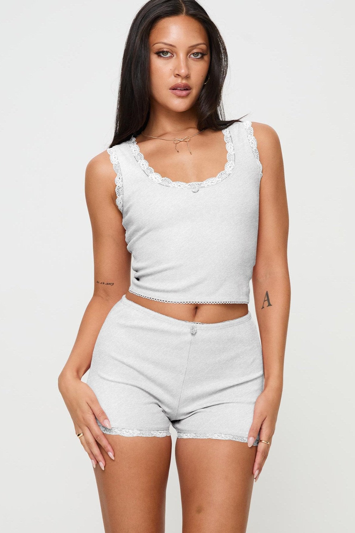 Sexy Two Piece Lace Camisole Top and Tight Shorts Set