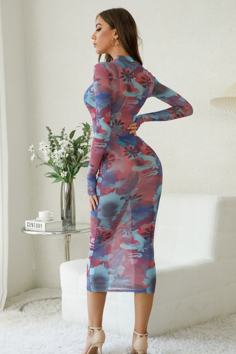 Tie Dye Long Sleeve Bodycon Dress