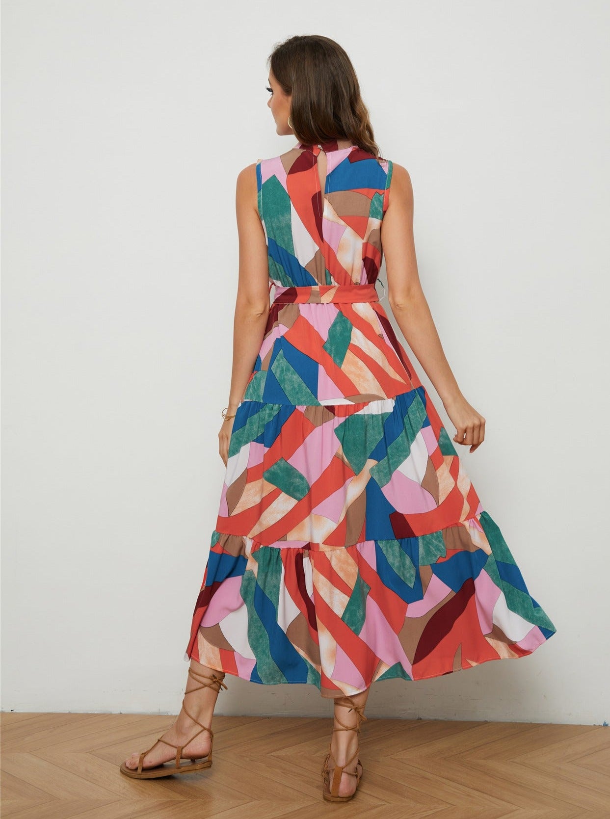 Multicolor Sleeveless Midi Sun Dress