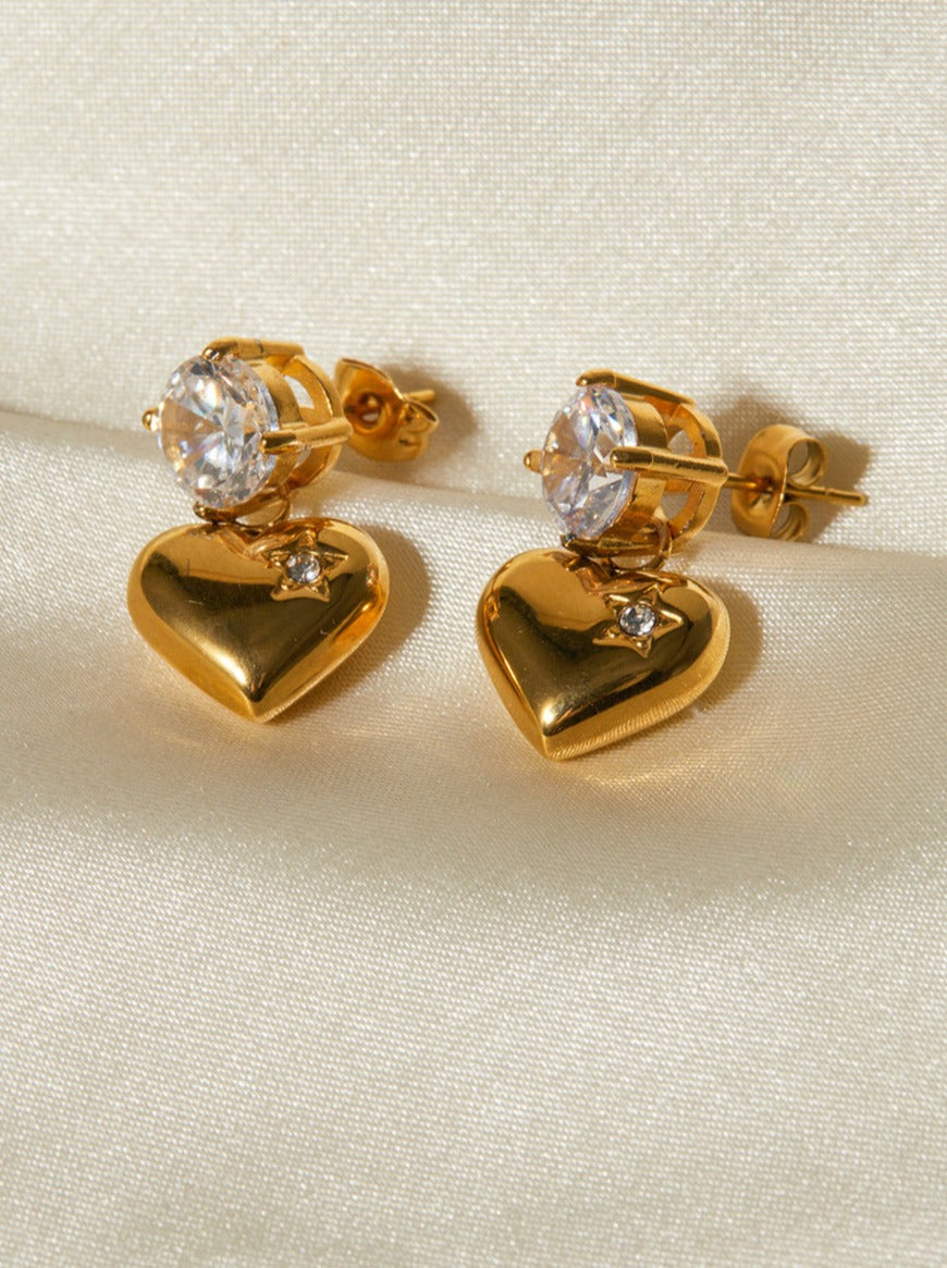 Diamond Inlaid Heart Earrings