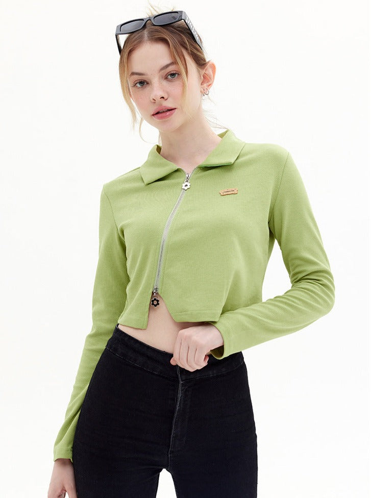Collared Asymmetrical Long-Sleeved Top