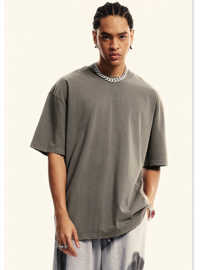 Gray Basic Loose Round Neck T-shirt