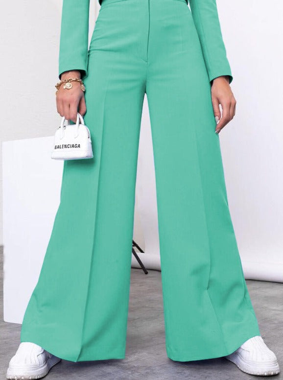 Teal Long Sleeve Collared Top and Loose Pants Set