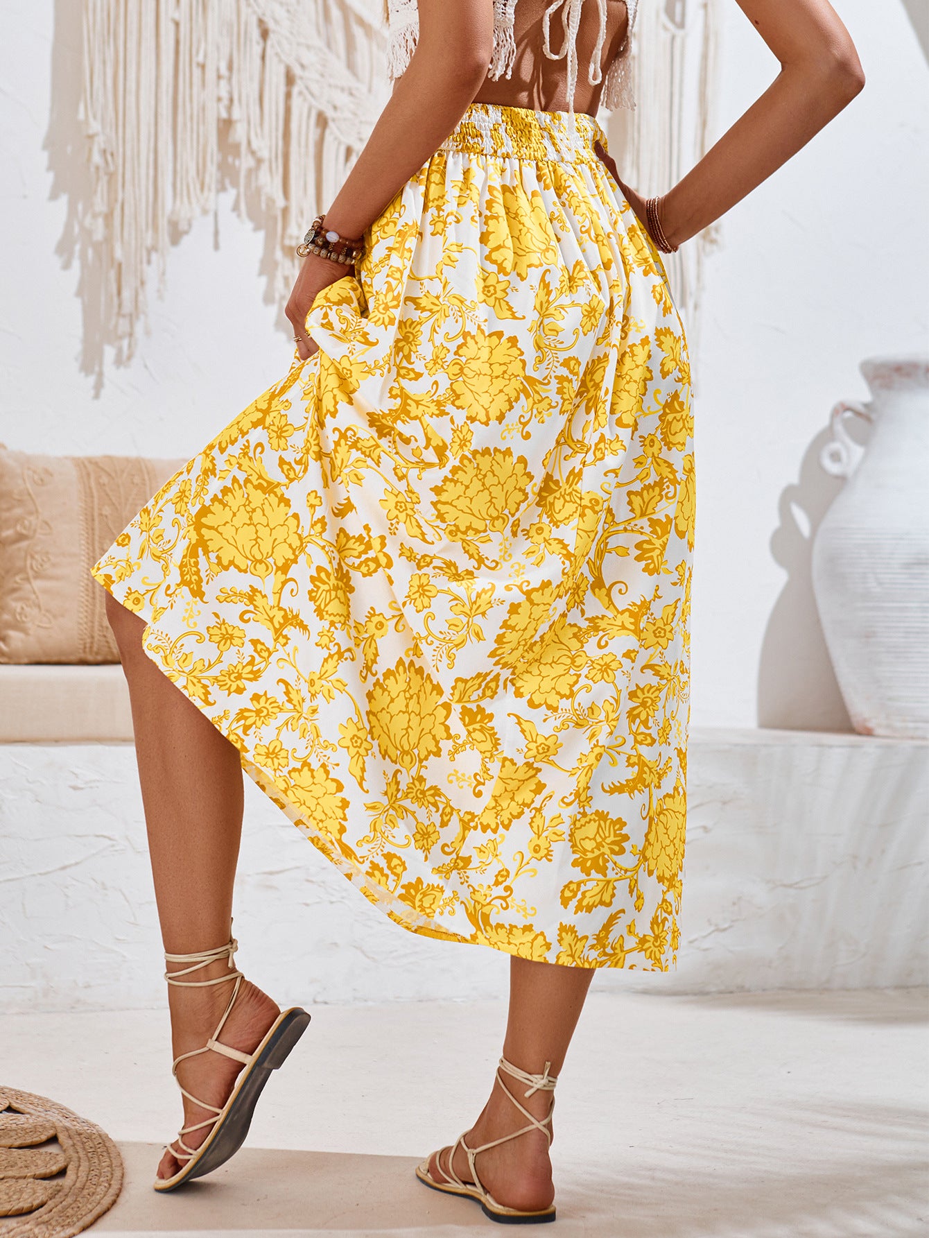 Floral Summer Printed Casual Slim Waist Long Skirt