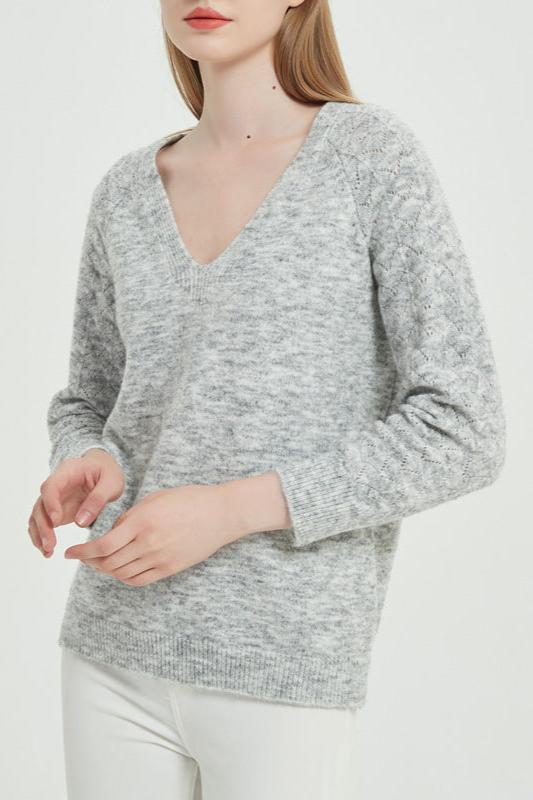 Slim Grey V-Neck Long Sleeve Pullover Sweater