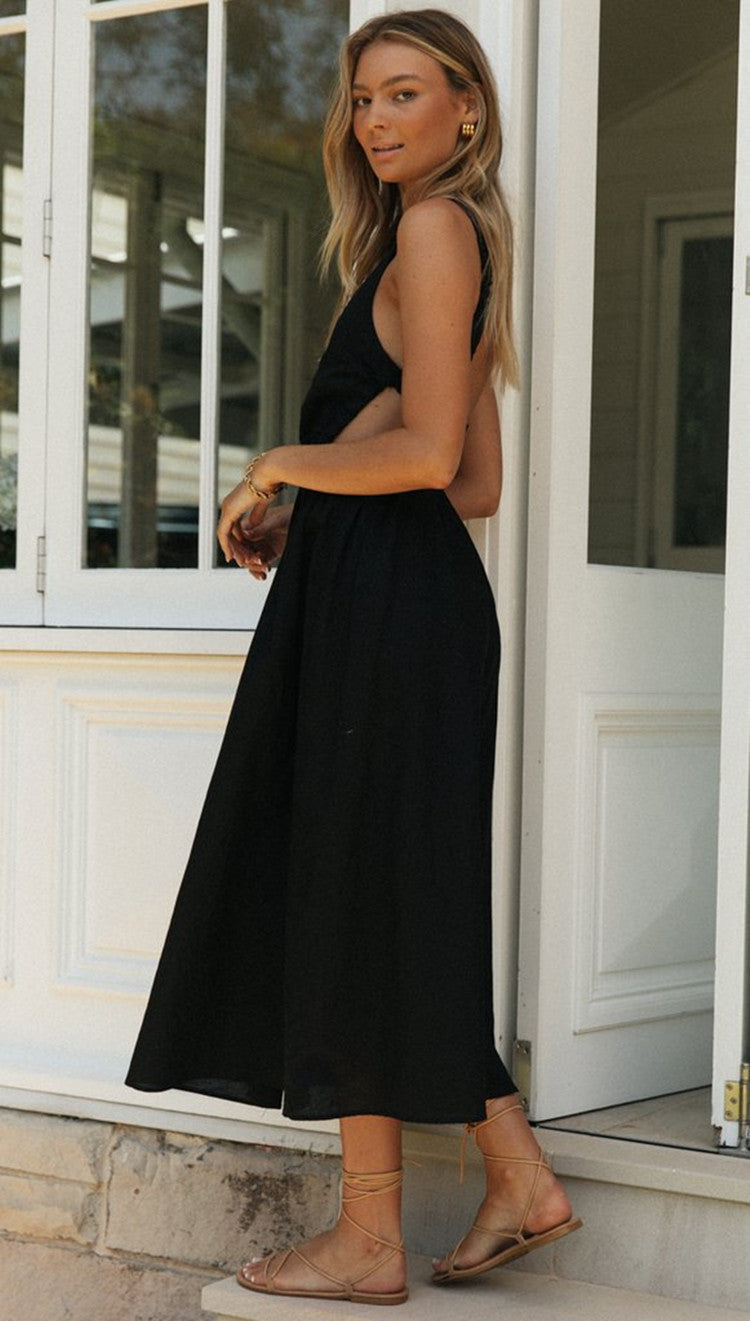 Round Neck Backless Swing Dress