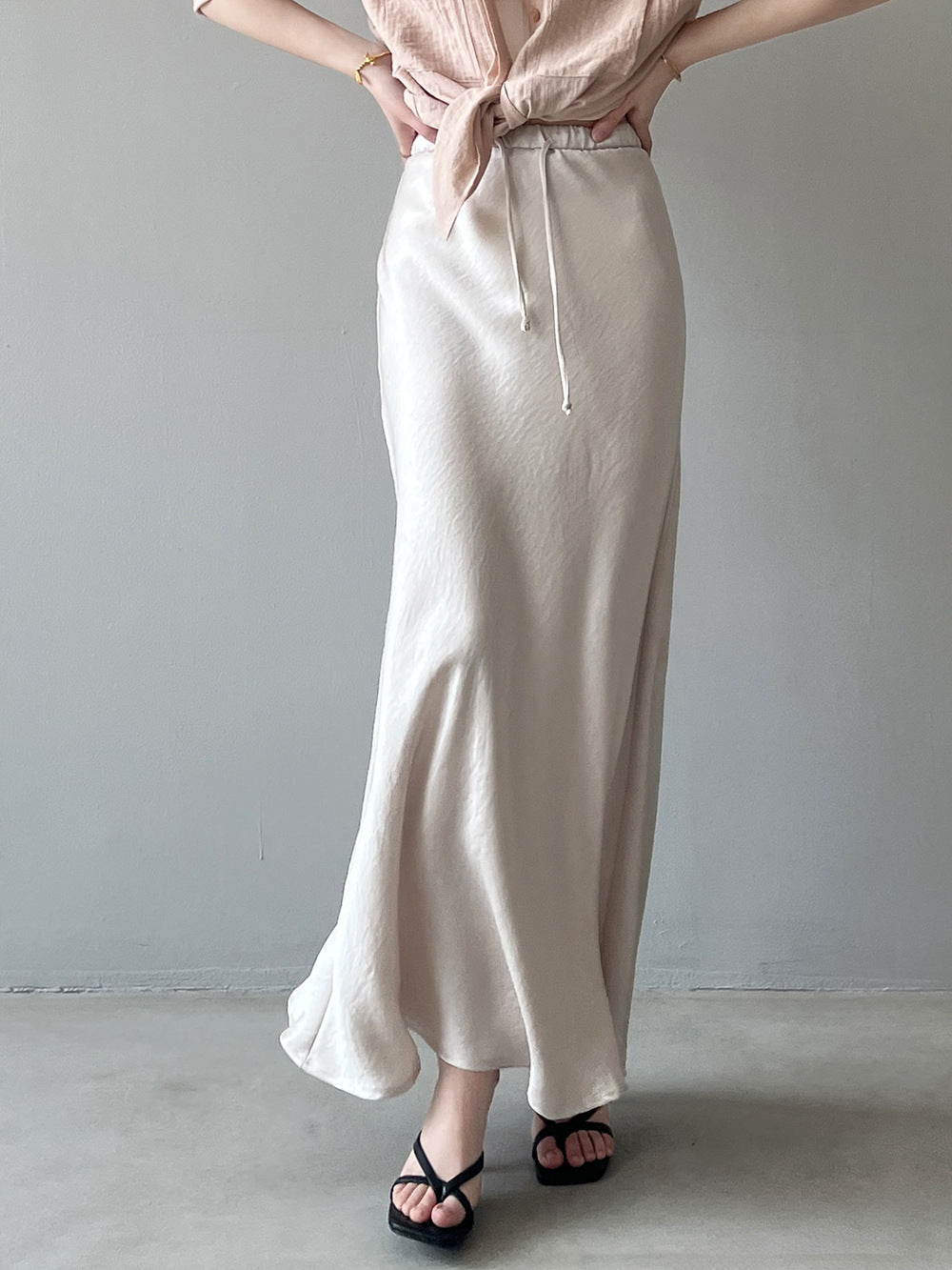Simple White Drawstring Temperament Hip Long Skirt