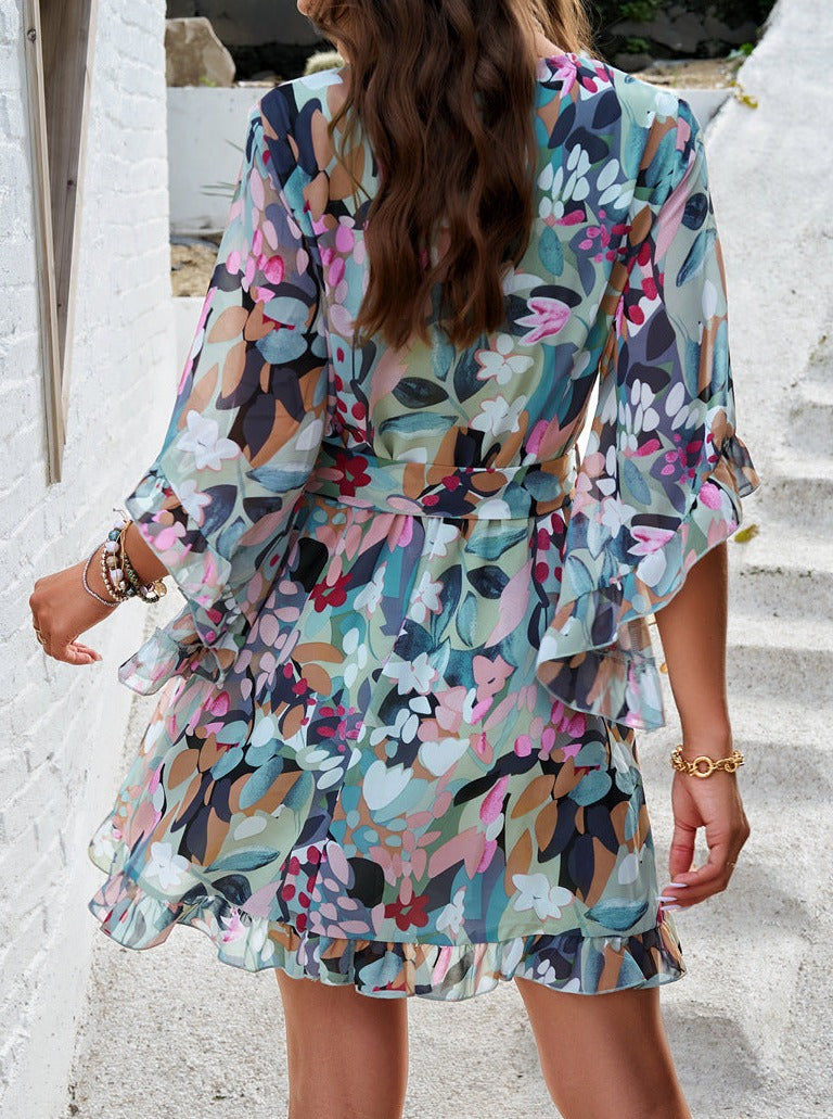 Casual Green Floral Printed Dress