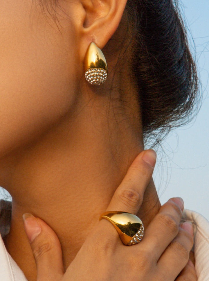 Diamond Engraved 18K Gold Plated Earrings