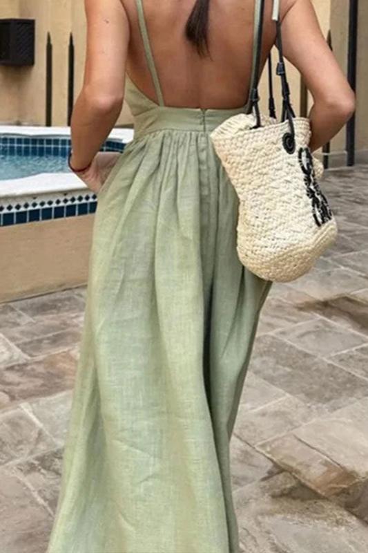 Sexy V-Neck Sleeveless High Waist Dress