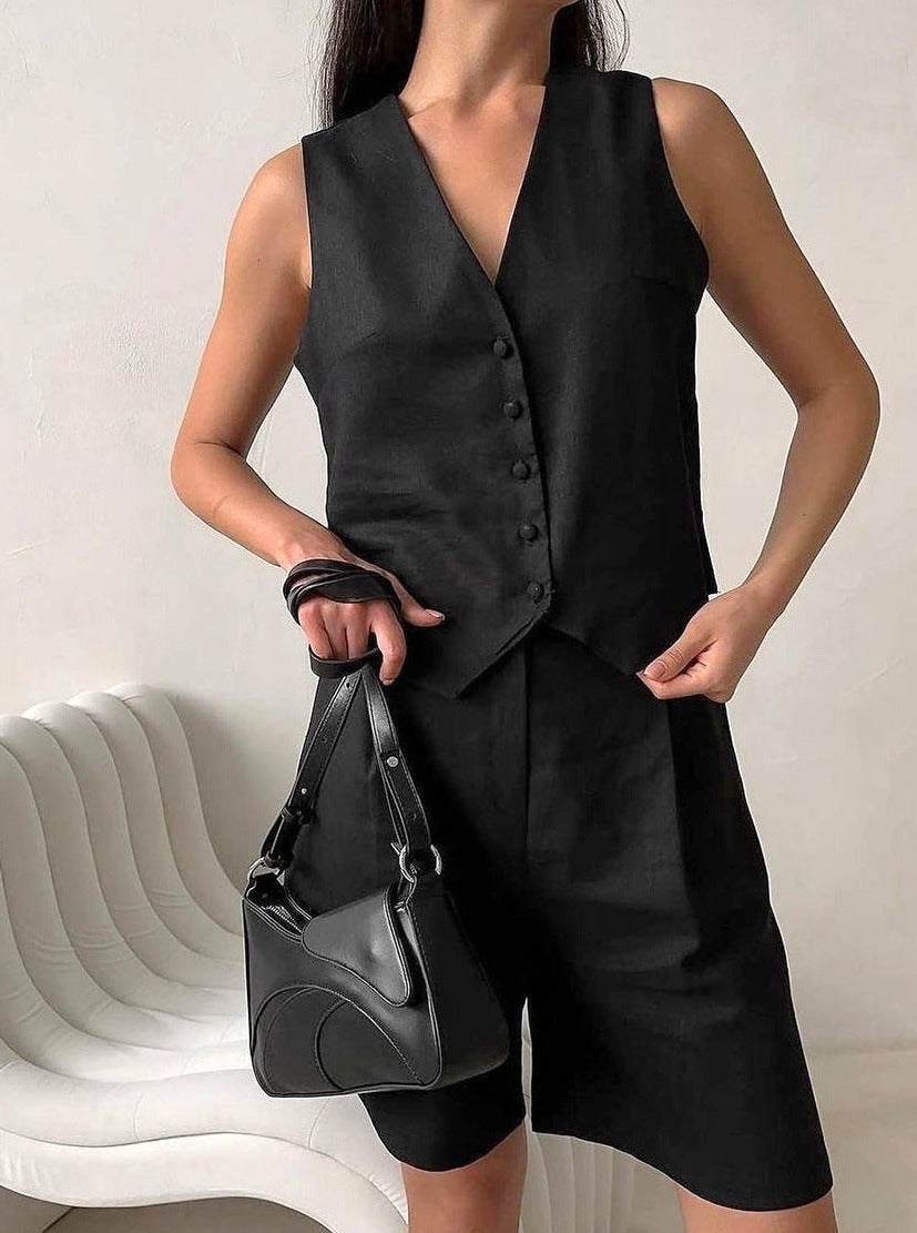 Temperament Solid Color Sleeveless High-Waist Casual Suit
