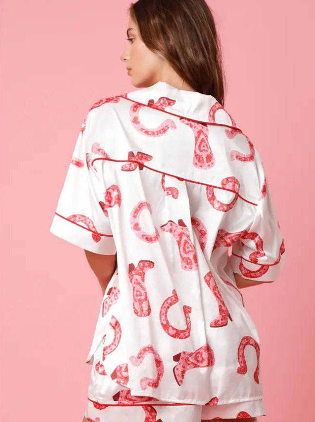 White Two Piece Satin Button Down Women's Pajama Set