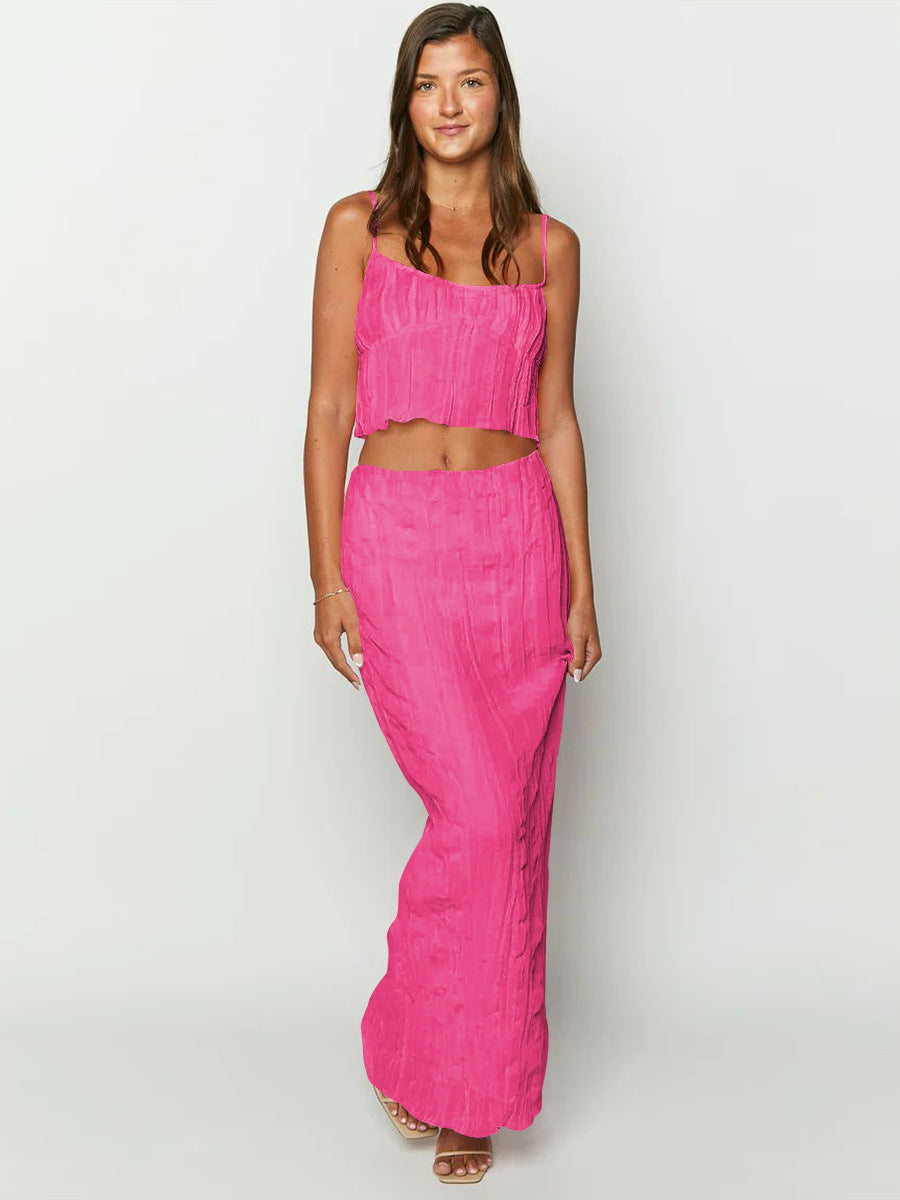 Two Piece Pink Sleeveless Top and Long Skirt Set