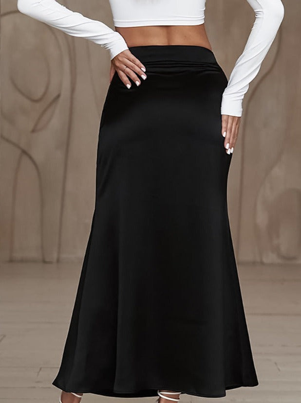 Højtaljet elegant sort lang havfrue-nederdel 