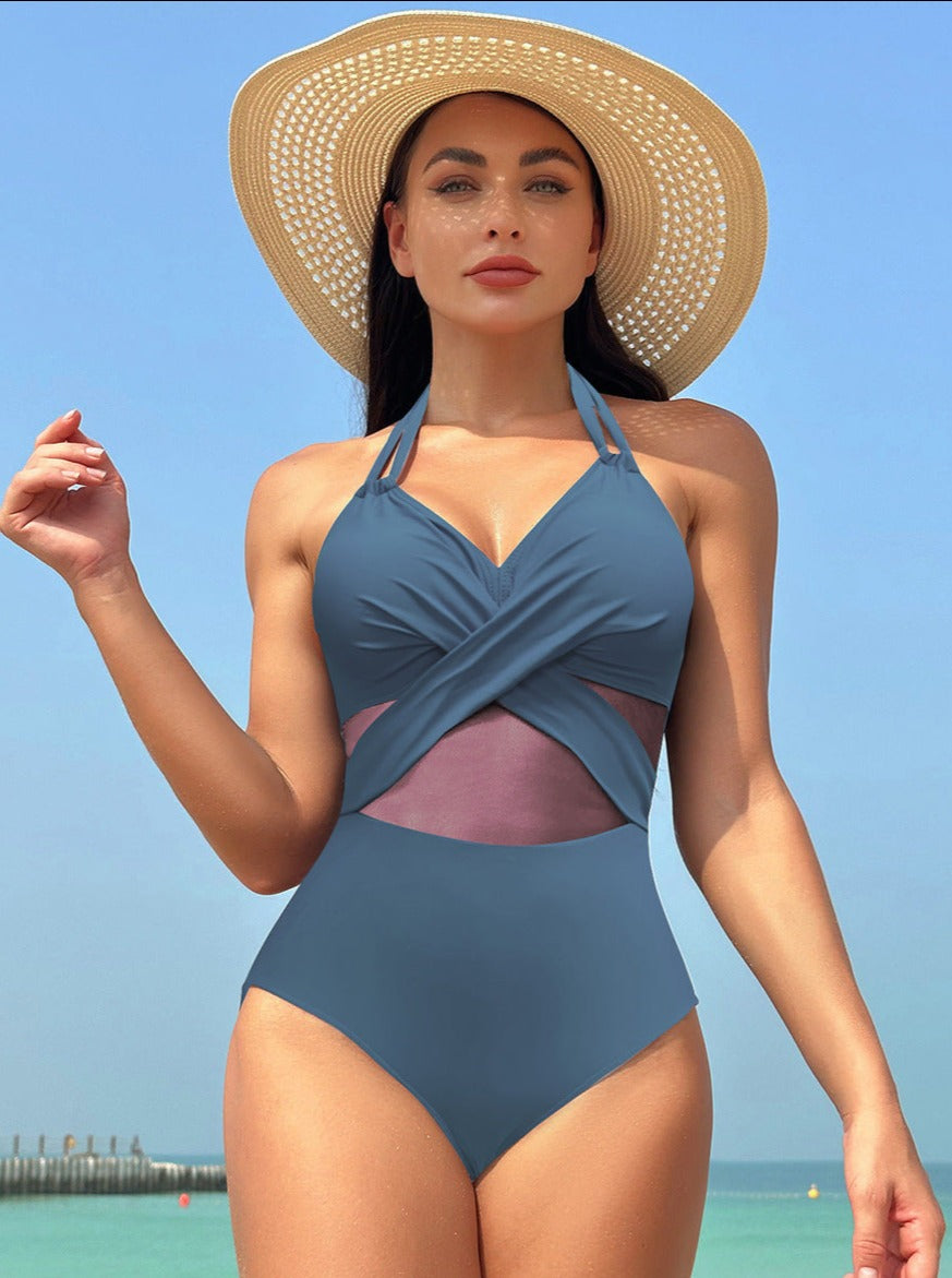 Sexy Meshed Cross Style Beach Swimsuit