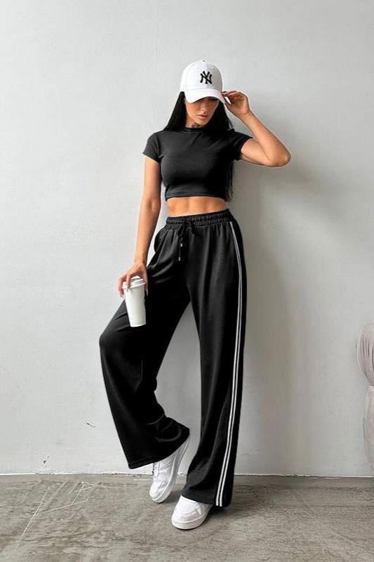 Casual Two Piece Crop Top and High Waist Pants Set