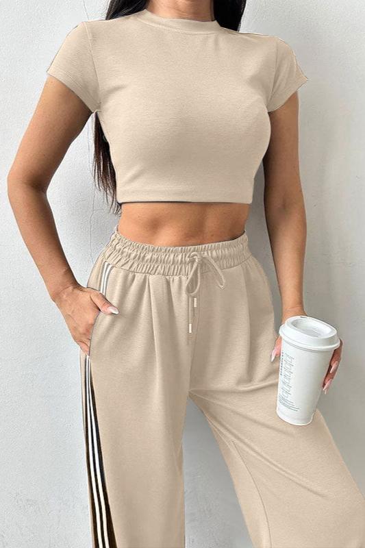 Casual Two Piece Crop Top and High Waist Pants Set