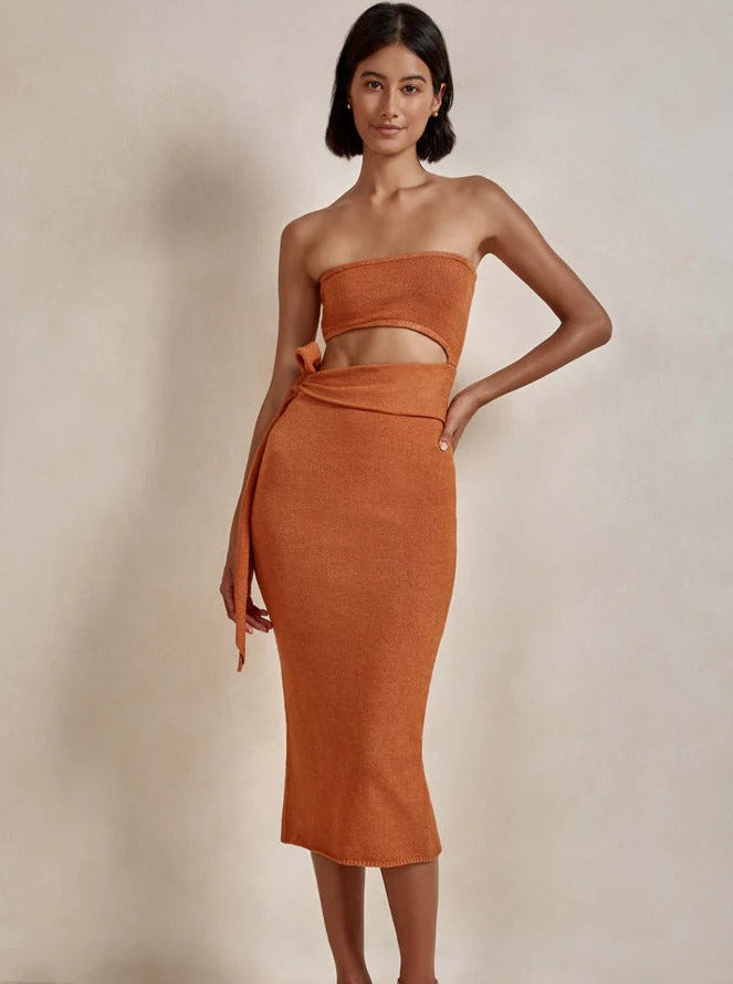 Sexy Orange Tube Top Cut Out Bodycon Dress