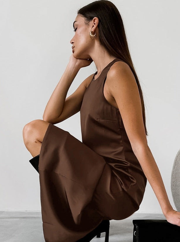 Casual Brown Sleeveless Long Dress