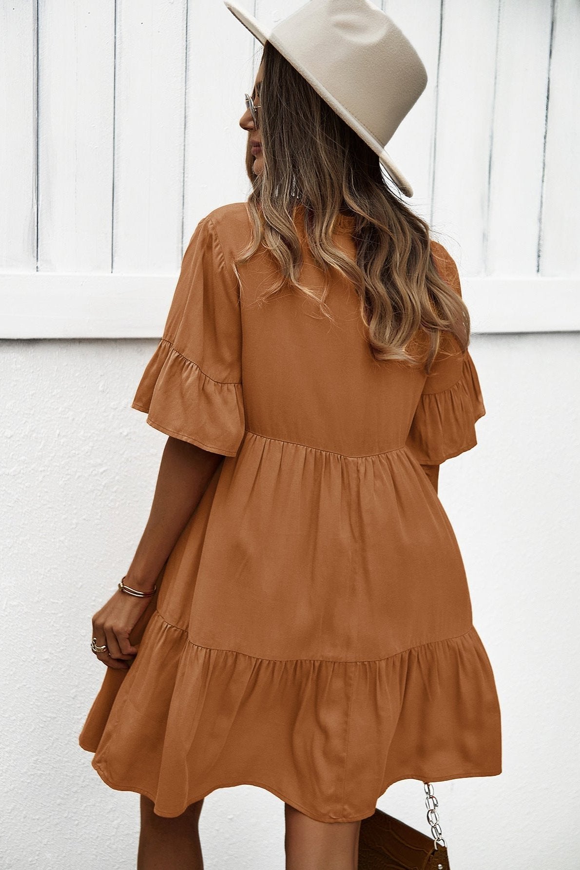 Sexy Frill V-Neck Drawstring Tie Smock Dress