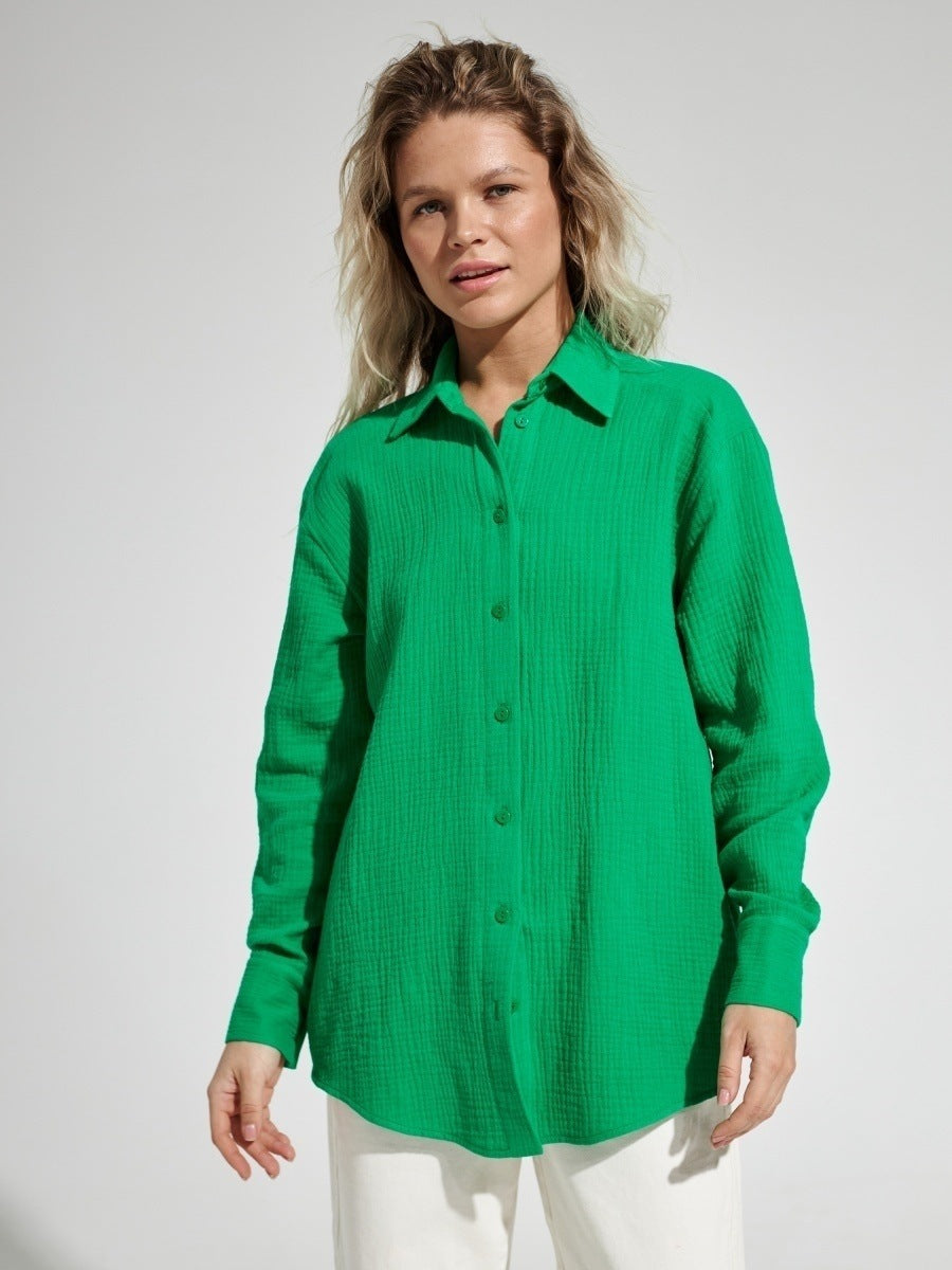 Elegant Green Loose Temperament Polo Shirt