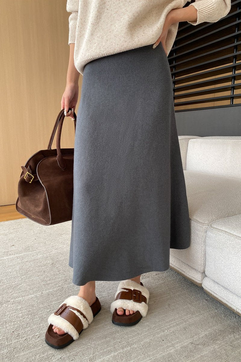 Elegant Elastic Waist A-Line Midi Skirt