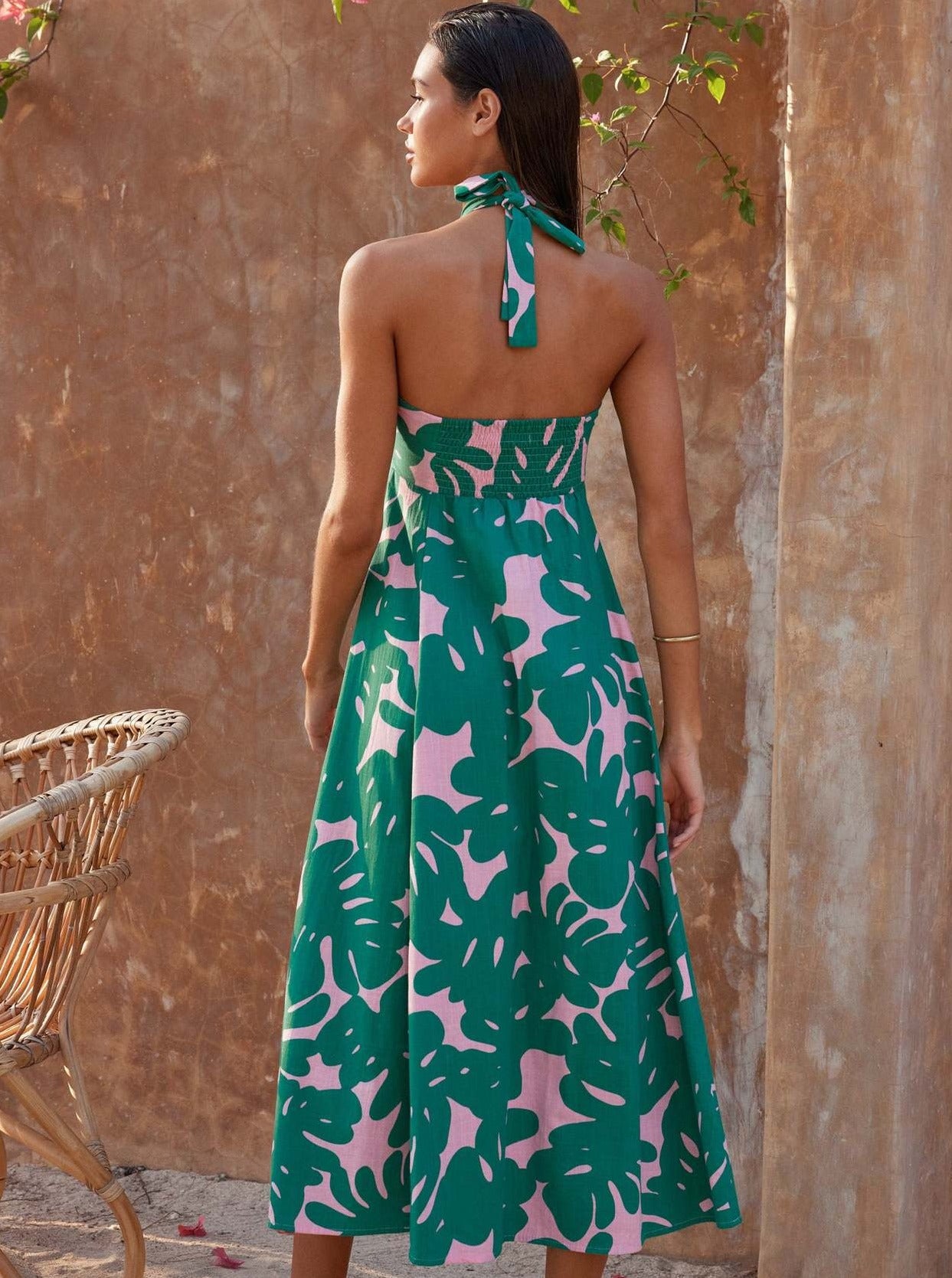 Bohemian Floral Halter Sleeveless Maxi Dress