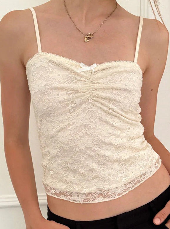 Sexy Lace Pleated Bowknot Sweet Top