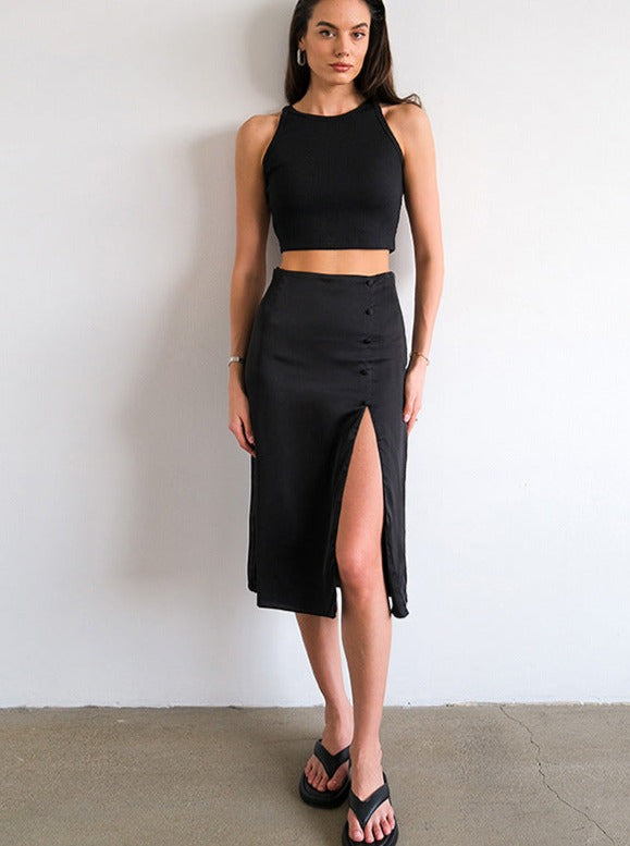 Women's Slit Midi Black Skirt