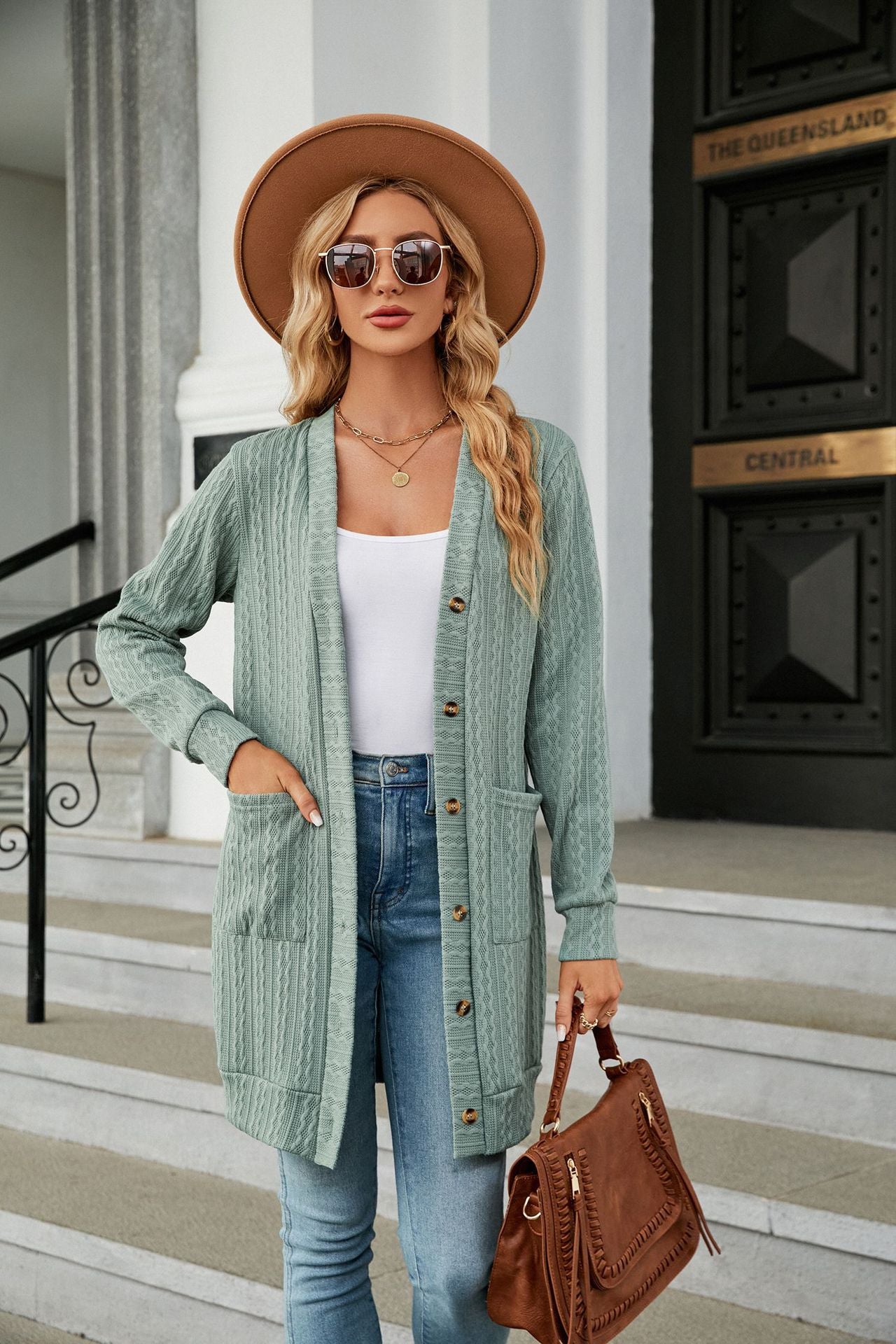 Long Sleeve Pocket Button Loose Cardigan