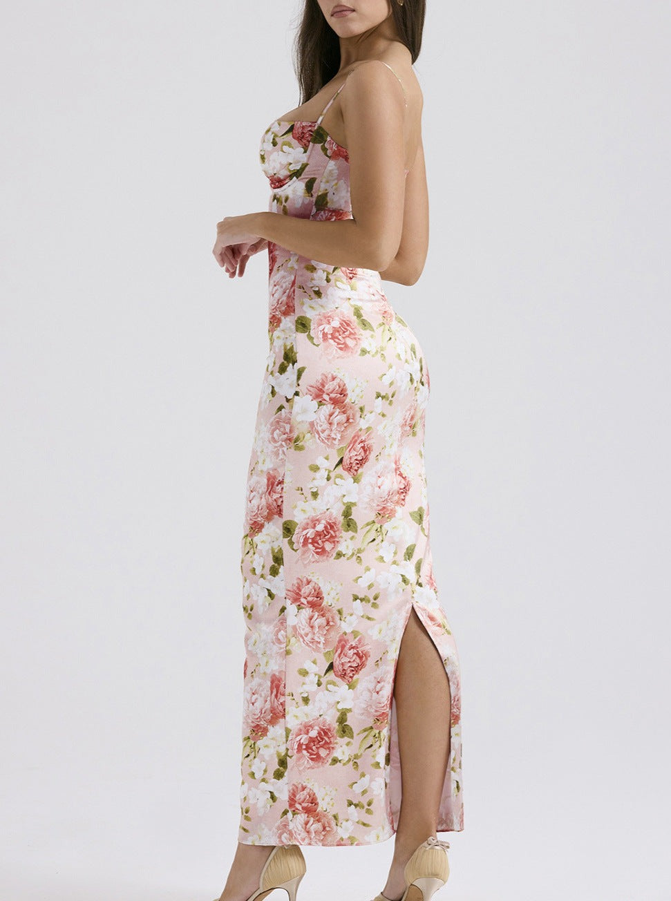 Elegant Floral Printed Corset Bodycon Dress