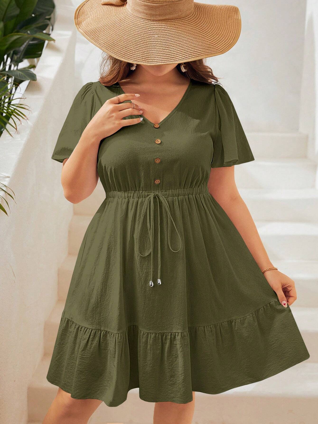 Plus Size V-Neck Flared Dress