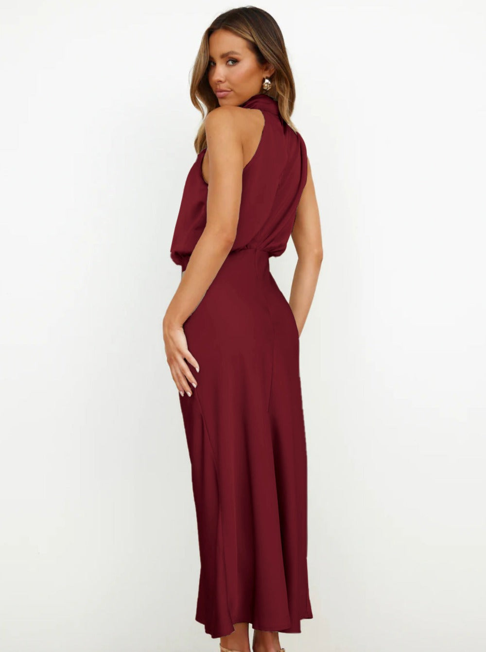 Elegant Maroon Halter Neck Dress