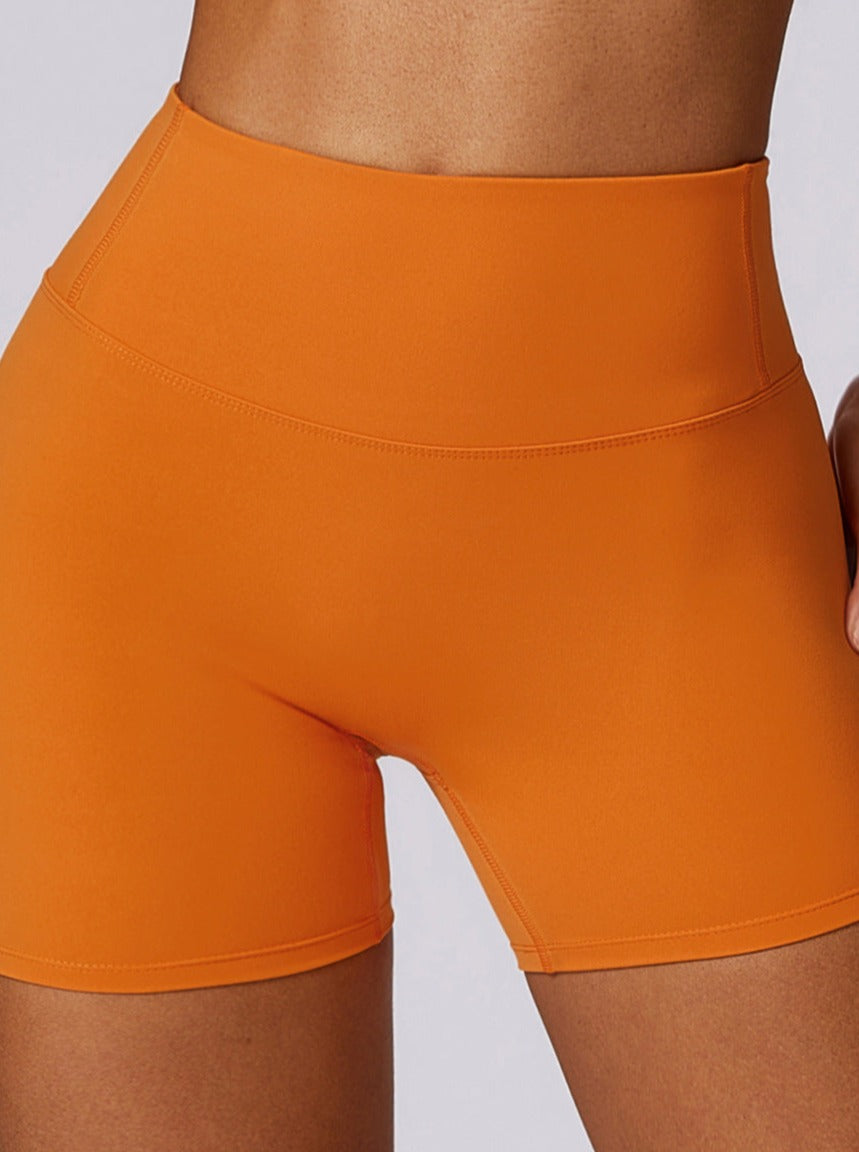 Orange Plain Seamless Fitness Shorts