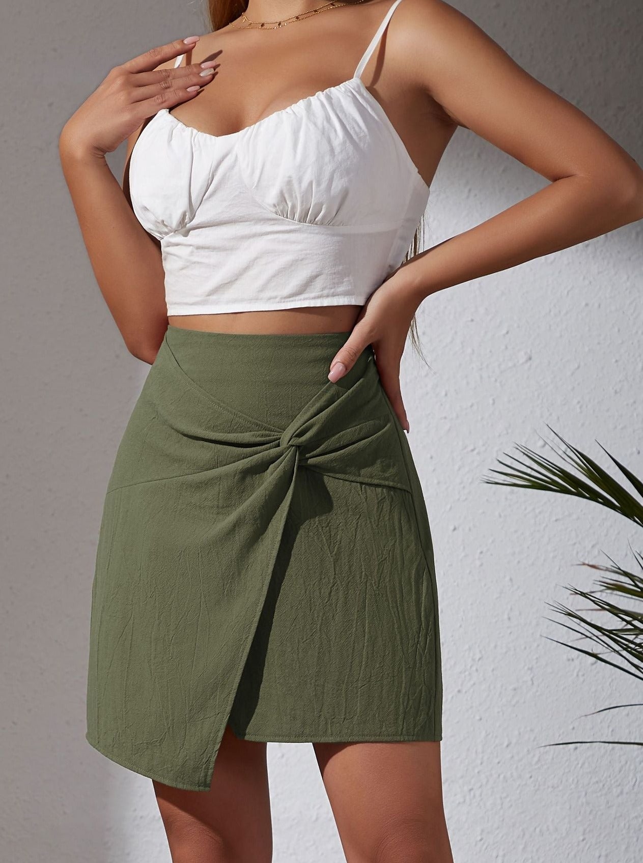 High Waist Cotton Zipper Irregular Skirt