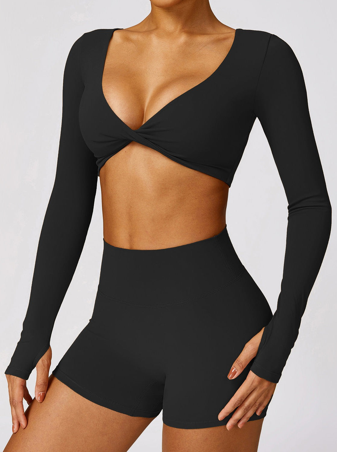 Black Quick Drying Tight Long Sleeves Tops