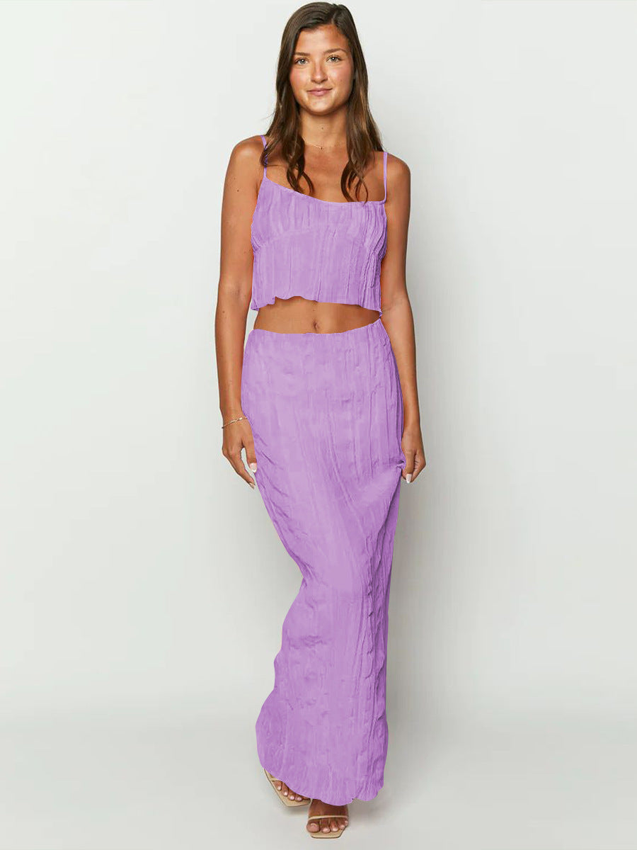 Two Piece Purple Sleeveless Top and Long Skirt Set