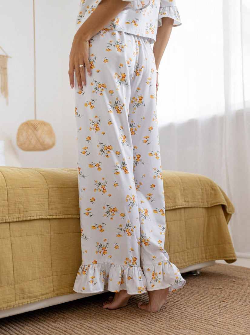 Spring Style Soft Comfortable White Printed Long-Sleeved Pajama Set